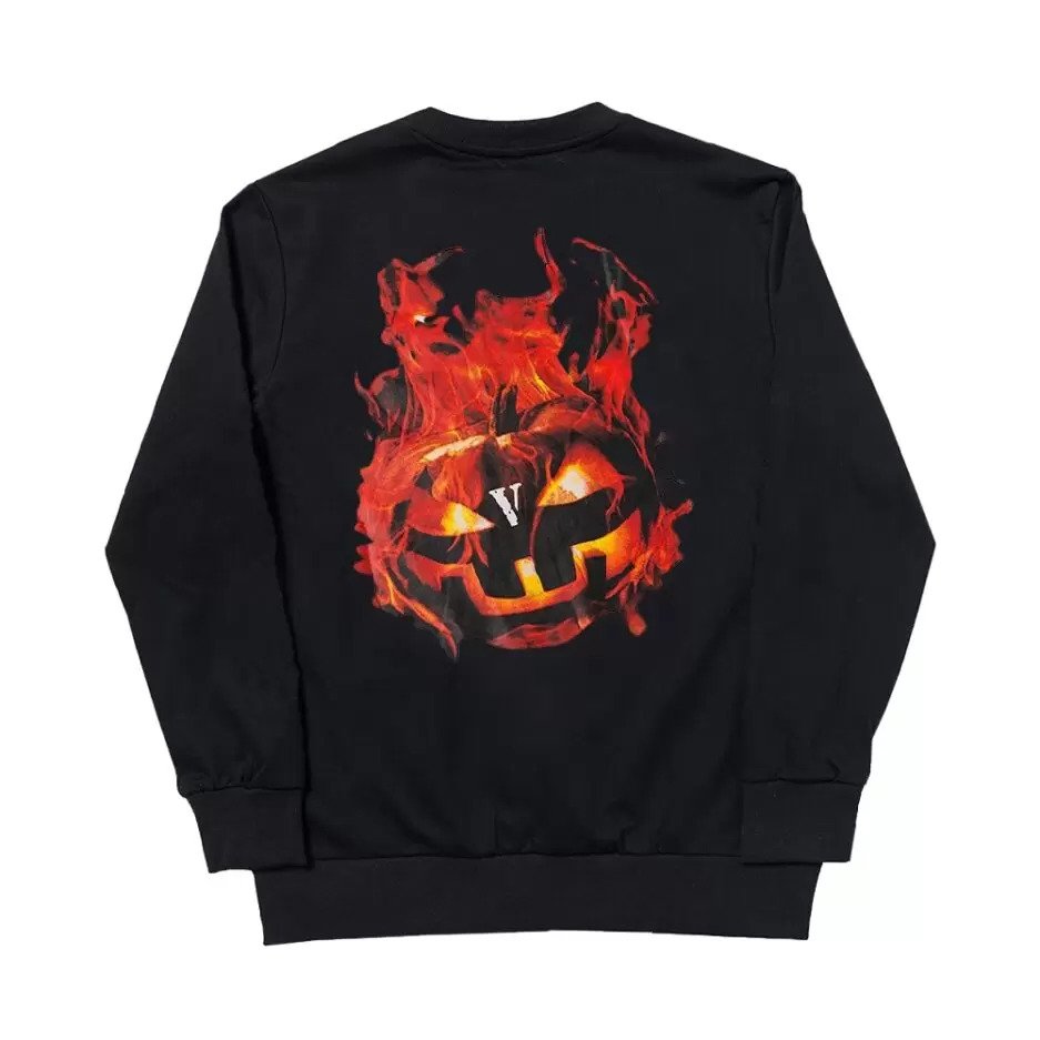 Vlone Halloween Flaming Pumpkin Sweatshirt – Black