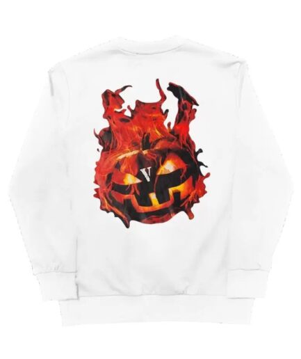 Vlone Halloween Flaming Pumpkin Sweatshirt – White