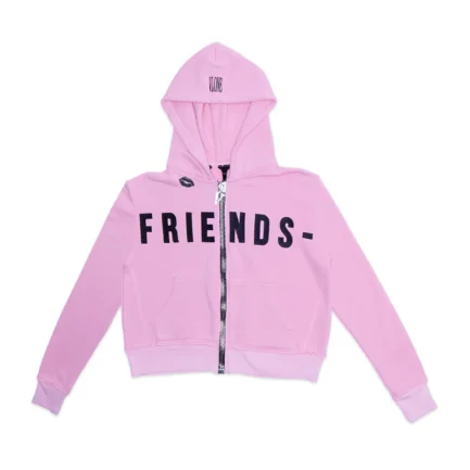 Black Lipstick Friends- Embroidered Crop Top Zip Up Hoodie (Pink)